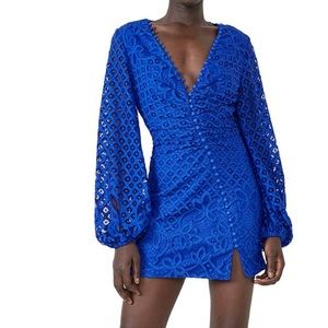 Cobalt blue lace Bardot dress